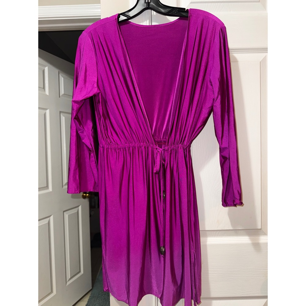 Tara Grinna Magenta Purple Swim Cover Up Dress Long Sleeve Shell Detail Mens M‎